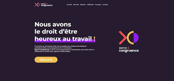 Capture d'écran du site vitrine Sens & Congruence